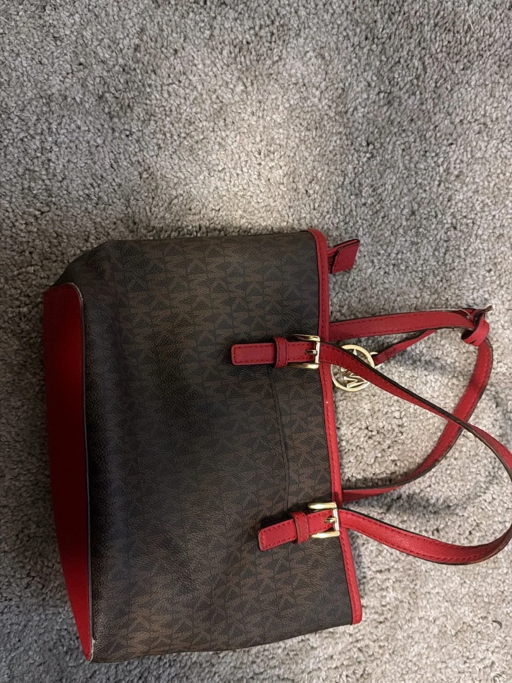 Michael Kors Brown Tote with Red Trim and Handles